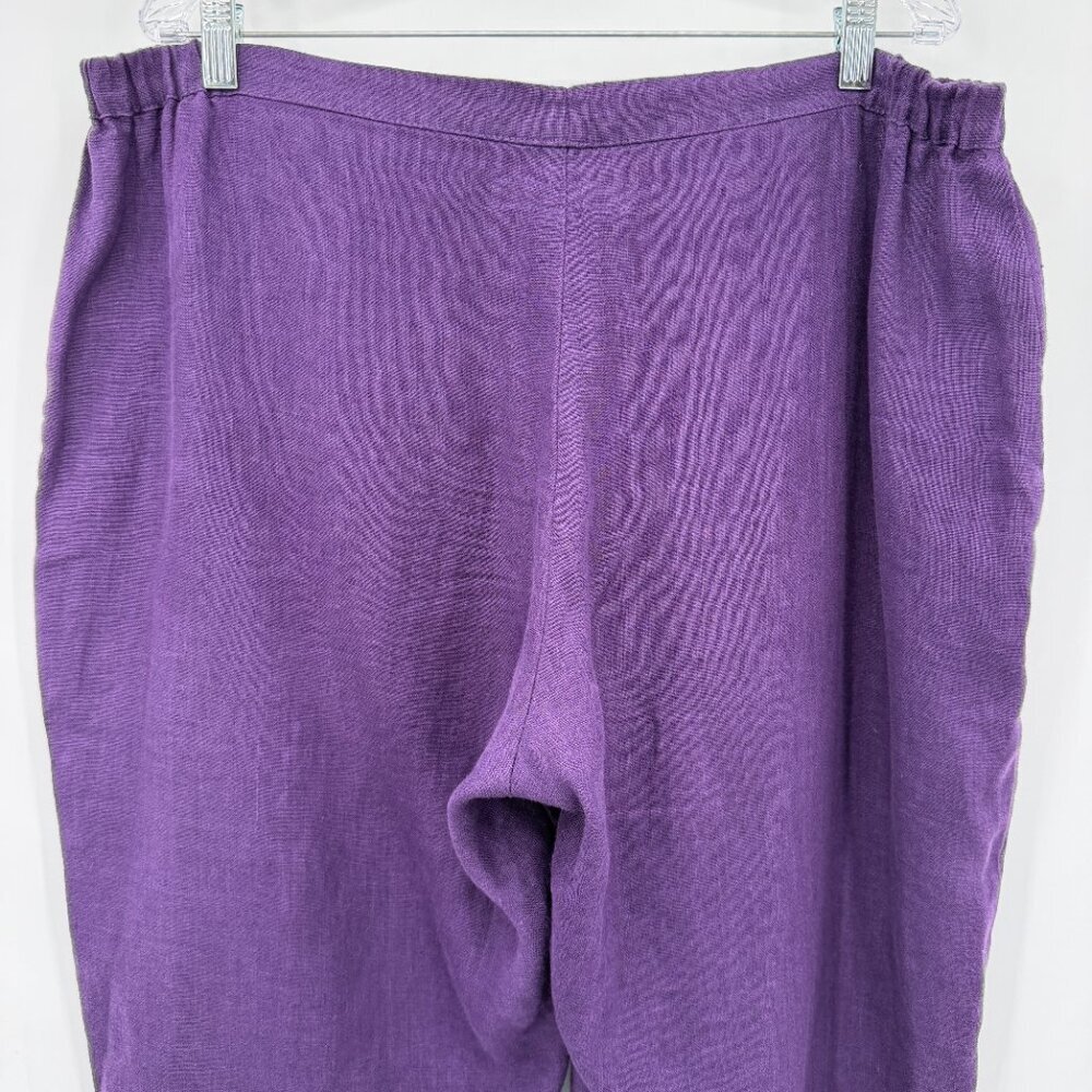FLAX 100% Linen 2 Piece Set Purple Lagenlook Top & Pants Women's L - Picture 5 of 16